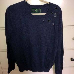 Blue Sweater with Bejeweled Bugs in left side